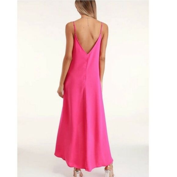 LULU'S SWEET SURPRISE PINK HIGH LOW MAXI DRESS WITH ADJUSTABLE STRAPS SIZE M - Picture 4 of 12